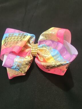 Kids Rainbow Bow Hair Clip with Gold Accent